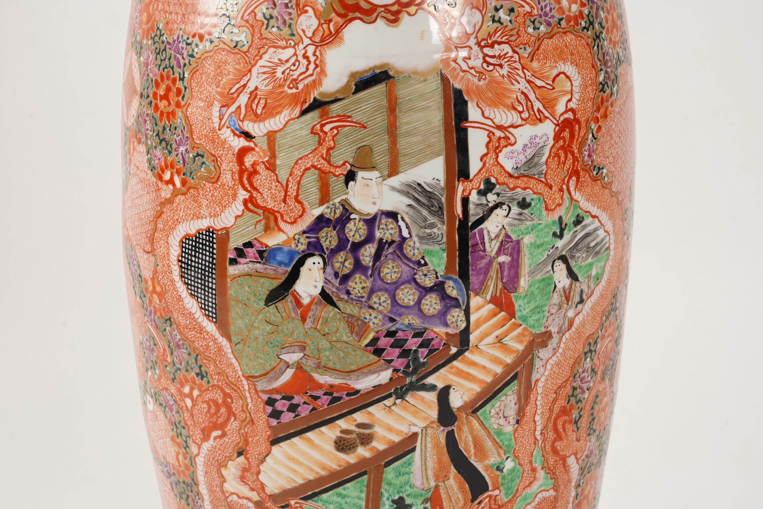 A massive Japanese Kutani vase, late 19th century, mounted as a lamp
